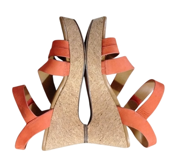 Naturalizer Orange Platform Wedge Sandals Strappy Leather Sandals Size 8.5 - Picture 2 of 11